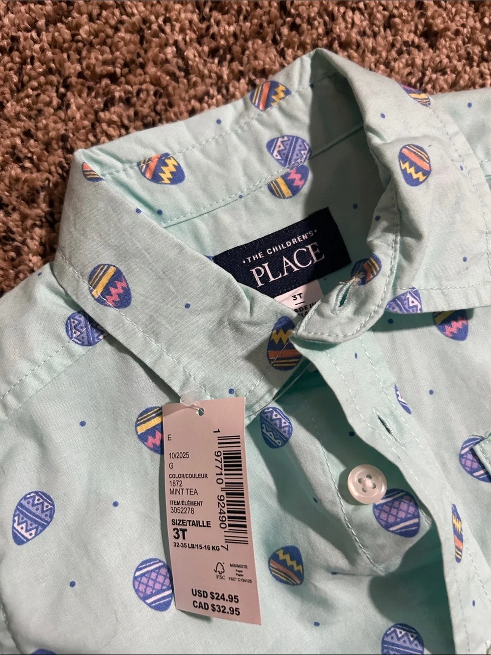 The Children's Place Mint Green Short-Sleeve Button-Down Shirt with Egg Print